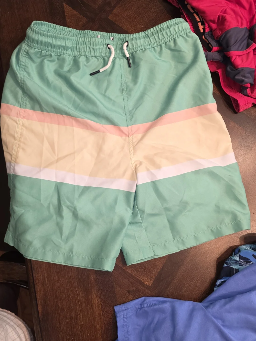 Boys Blue Camo Swim Trunks with Elastic Waistband